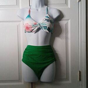 Athmile  2pc high waist bikini floral tropical Hawaiian print Sz L NWT